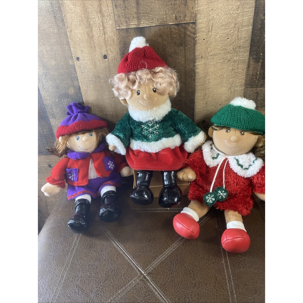 Lot of 3 Vintage 2001 Commonwealth Christmas Holiday Snowflake Dolls Plush 12"